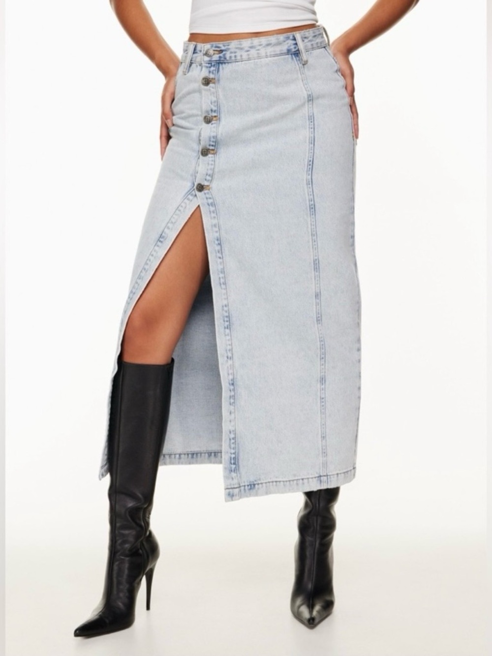 Ksubi Light Blue Asymmetrical Button-Front Denim Skirt